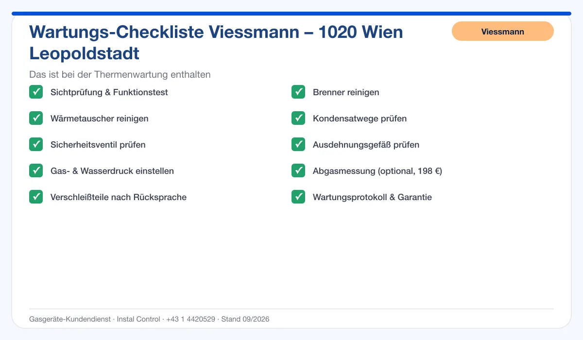 Infografik Viessmann Thermenwartung 1020 Wien Leopoldstadt: Wartungs-Checkliste mit 10 enthaltenen Leistungen