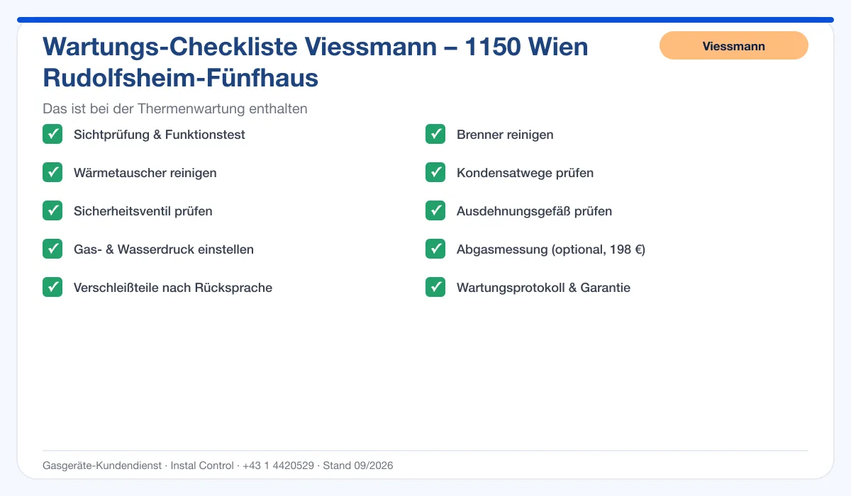 Infografik Viessmann Thermenwartung 1150 Wien Rudolfsheim-Fünfhaus: Wartungs-Checkliste mit 10 enthaltenen Leistungen
