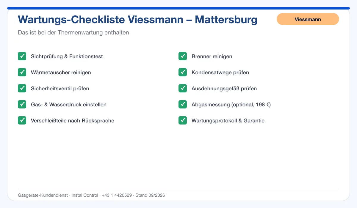 Infografik Viessmann Thermenwartung Mattersburg: Wartungs-Checkliste mit 10 enthaltenen Leistungen