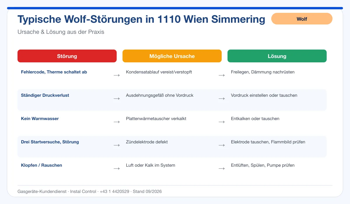Infografik Wolf Thermenreparatur 1110 Wien Simmering: typische Störungen, Ursachen und Lösungen